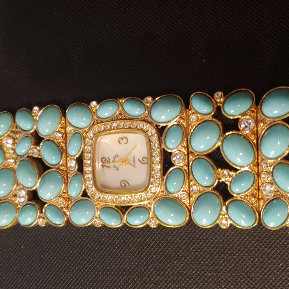 NWOT Adrienne White Gold & Crystal Watch